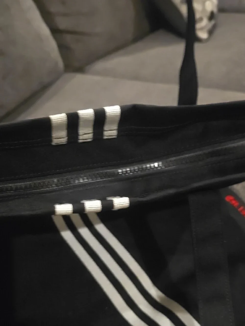 adidas Black Canvas Messenger Tote with Red Logo